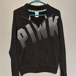 PINK Victoria's Secret Black Half-Zip Sweatshirt with White Logo